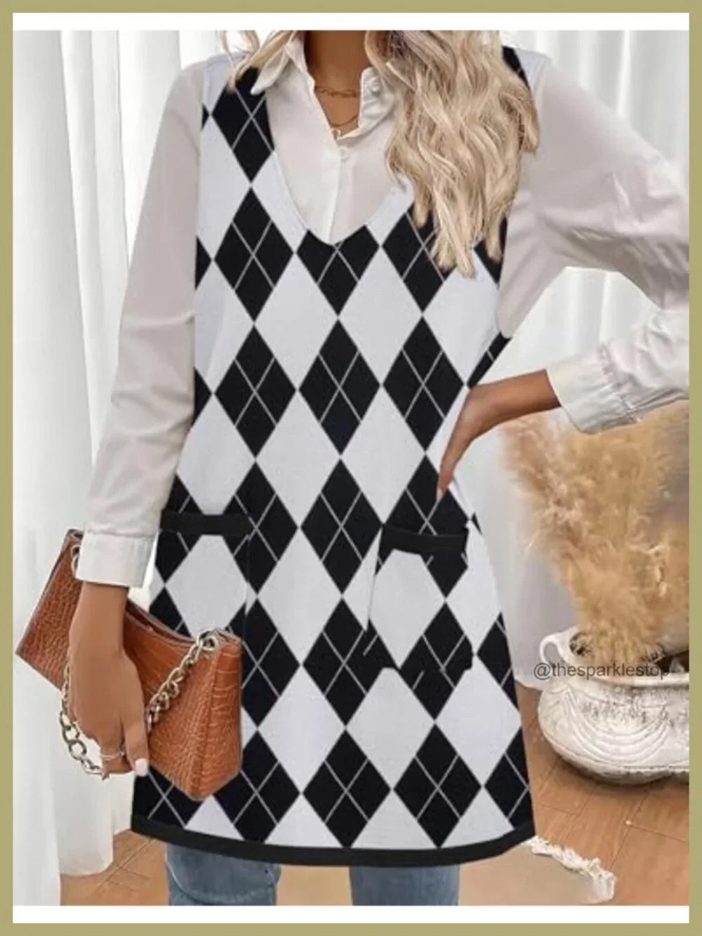 Sleeveless Knit Sweater Vest Dress V-Neck A-Line Pockets Fall Winter